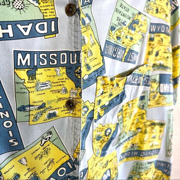 Vintage road trip states button down Liz Claiborne blue and yellow blouse size M - Picture 6 of 12